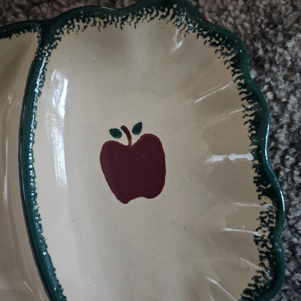 Vintage Stoneware Apple Spongeware 3-Part‎ Divided Relish Tray